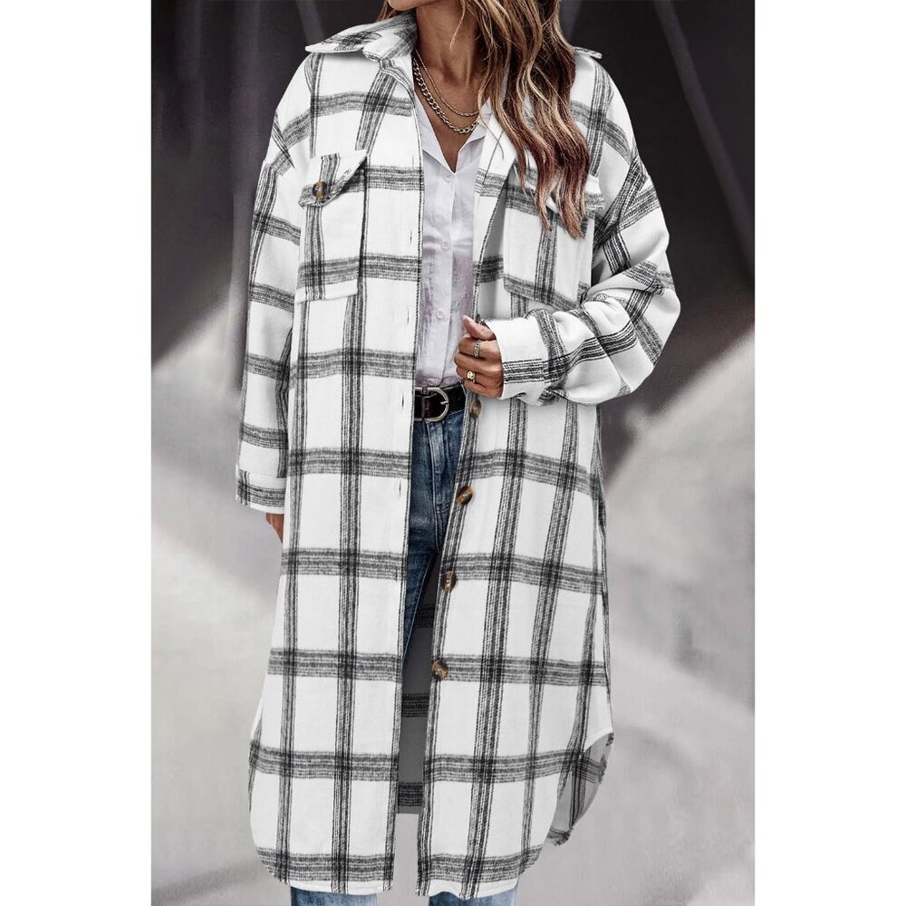 Cozy Women's Plaid Shacket - Long Corduroy Flannel Jacket, Perfect for Layering - Picture 4 of 5